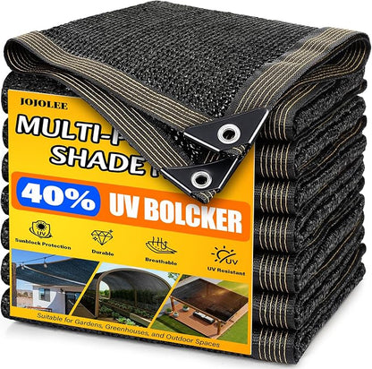 JOJOLEE 40% Sun Shade Cloth, 10x20FT Shade Net Mesh Tarp with Grommets, Black Sunblock Cover for Outdoor Patio Plants, Pergola, Greenhouse, Chicken Coop, Backyard, Balcony