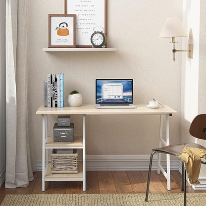 SogesHome Computer Desk 47inches Trestle Desk PC Desk with Shelf Office Desk Workstation for Home Office Use Writing Table,Maple