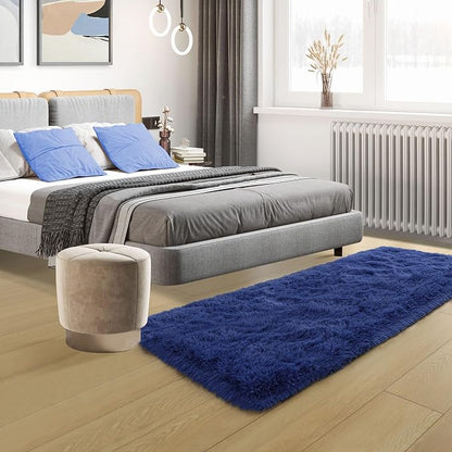 Tepook Soft Runner Rugs for Bedroom 2x6 ft with Rubber Backing, Navy Fluffy Rugs for Living Room, Shag Bedside Rug Fuzzy Plush Carpet for Room, Area Rug for Dorm Nursery Hallway Indoor Home Decor
