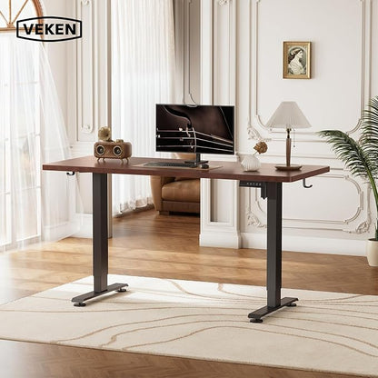 Veken Standing Desk, 47.2 Inch Electric Gaming Table, Walnut | Height Adjustable Sit Stand Up Computer Tables for Home Office, Study , Writing, Suit students, employees and group work