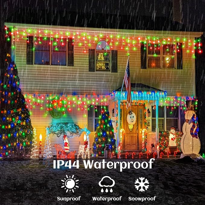 33ft Icicle Lights for Outside, Red and Green Christmas Lights Outdoor Indoor, 400 LED Twinkle String Lights with 75 Drops, Clear Wire Short Curtain Lights for Thanksgiving Room Home Wall Bedroom