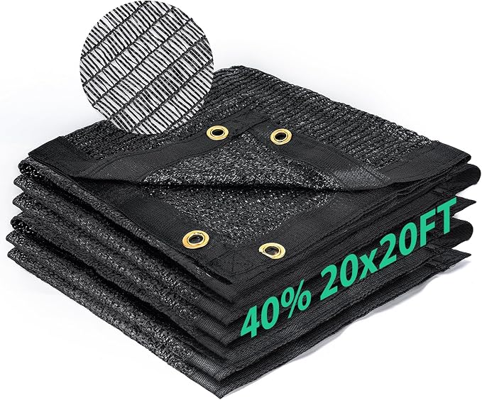 Kesfitt 40% Shade Cloth 20x20 ft, Breathable HDPE Mesh Sun Shade Tarp for Garden & Greenhouse, UV Resistant Outdoor Shade Fabric with Copper Grommets for Plants, Patio, Yard