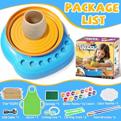 Vinkp Pottery Wheel for Kids - Complete Pottery Painting Kit Arts and Crafts for Kids Ages 8-12 with Air Dry Clay Art Supplies for Girls Boys Toys Birthday Gifts for 6 7 8 9 10 11 12 - Blue