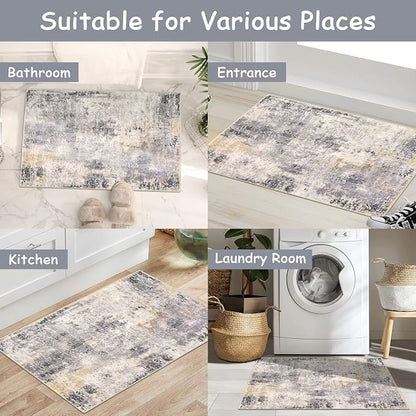 Lahome Modern Abstract Area Rug - 2x3 Small Gray Bath Rug Soft Washable Non-Slip Contemporary Entryway Rug, Throw Doormat Indoor Entrance Floor Accent Carpet for Kitchen
