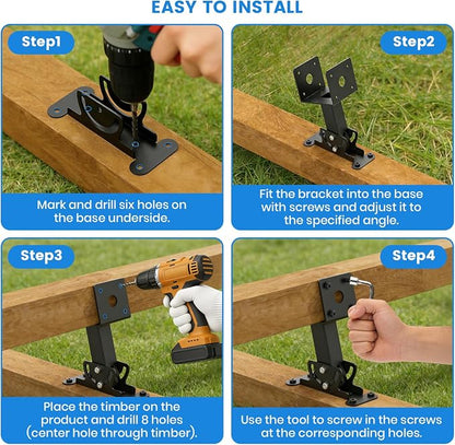 4 Pcs 4“x 4" Roof Riser Brackets Kit(ID 3.6"x3.6"), Heavy Duty Adjustable Angle Pergola Brackets of 0 to 180 Degrees Pergola Kit, Black Powder-Coated Fit 4x4,4x6 Lumber for Patio Gazebos/Pergolas