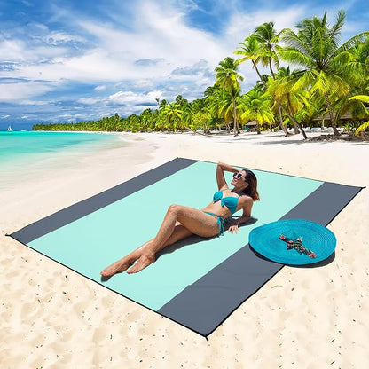 WIWIGO Beach Blanket Waterproof Sandproof Beach Mat 79" X 83"/10'x9'for 2-8 Adults Quick Drying Outdoor Picnic Mat Beach Accessories for Travel, Camping, Hiking
