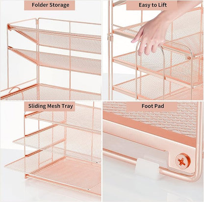 OPNICE Desk Organizers and Accessories, 6-Tier Letter Tray Paper Organizer, Desktop File Organizer, Office Desk Accessories for Office Supplies (Rose Gold)