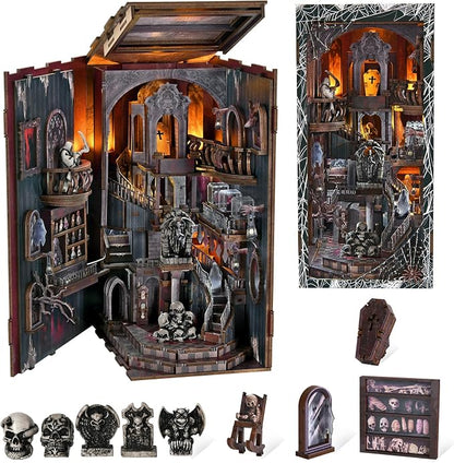 CCCDF Book Nook Kit - DIY Miniature Dollhouse Kit, Creepy Scary Tiny Booknook House Bookshelf 3D Wooden Puzzle for Adults, Gifts for Family (Haunting Relics)