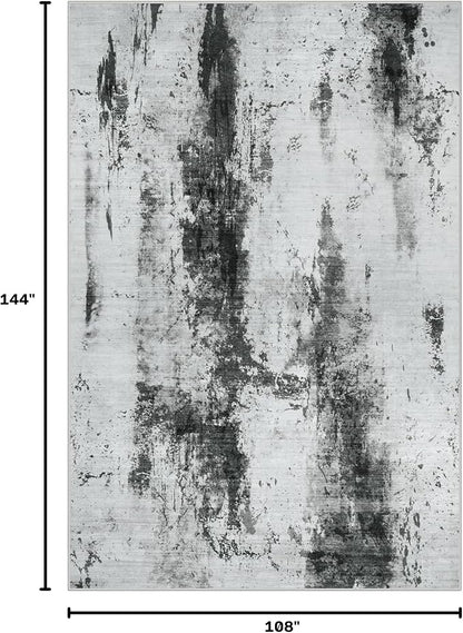 9x12 Area Rugs Washable Rug: Modern Abstract Living Room Rug Soft Anti-Skid Thin Carpet Indoor Floor Non-Shedding Carpets for Bedroom Dining Room Farmhouse Nursery Home Office Black White Grey