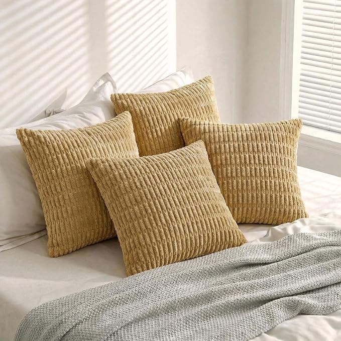 Fancy Homi 4 Packs Decorative Throw Pillow Covers for Living Room Couch Bed, Modern Farmhouse Boho Home Décor Accent Cushion Case, 14" x 14", Mustard Yellow