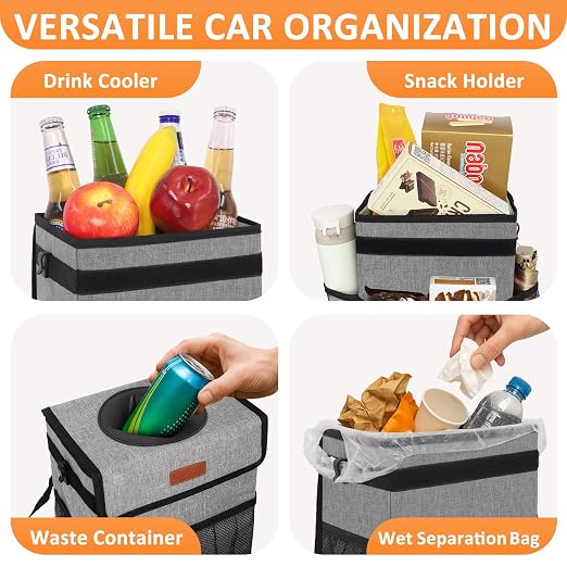 Vankor Car Trash Can Trash Bag Bin Hanging Waterproof Automotive Car Garbage Cans Leak Proof Vehicle Trash Can Grey