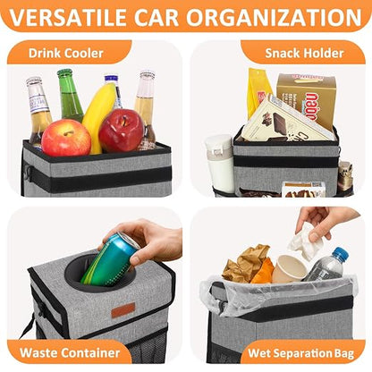 Vankor Car Trash Can Trash Bag Bin Hanging Waterproof Automotive Car Garbage Cans Leak Proof Vehicle Trash Can Grey