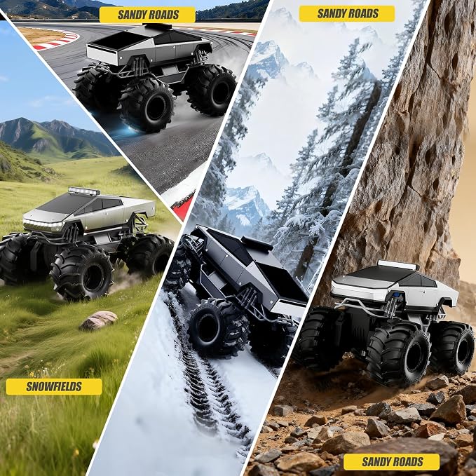 Remote Control Car, 1:18 Amphibious RC Cars, 4WD All Terrain Off-Road Pickup, 2.4GHz Waterproof Cyber Truck, 360° Rotatable Monster Truck Toys for Boys Christmas Birthday Gifts Age 6 7 8 9 10-13+