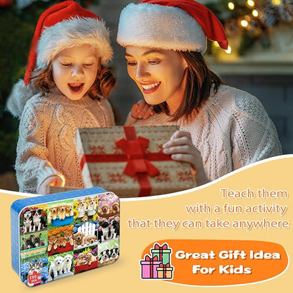 LELEMON Puzzles for Kids Ages 4-6,Cute Dogs 100 Piece Puzzles for Kids Ages 6-8 in a Metal Box,Educational Jigsaw Puzzles,Childrens 100 Piece Puzzle Games Puzzle Toys for Girls and Boys