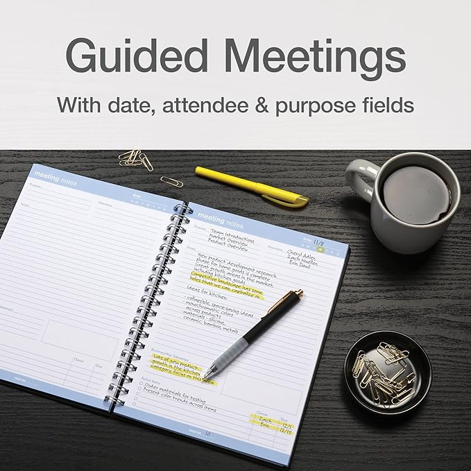 Oxford Meeting Notebook, Undated, Customizable Work Notes, Spiral Bound, Black Cover, Heavyweight 32 lb. White Paper, 7.5" x 10", 160 Pages (63830) (Pack of 12)