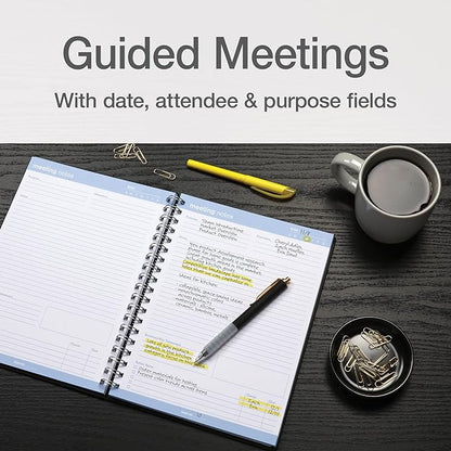 Oxford Meeting Notebook, Undated, Customizable Work Notes, Spiral Bound, Black Cover, Heavyweight 32 lb. White Paper, 7.5" x 10", 160 Pages (63830) (Pack of 12)