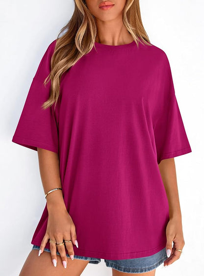 PRETTYGARDEN Womens 2026 Spring Going Out Tops Casual Short Sleeve Crewneck Loose Fit Basic Oversized T Shirts Summer Outfits