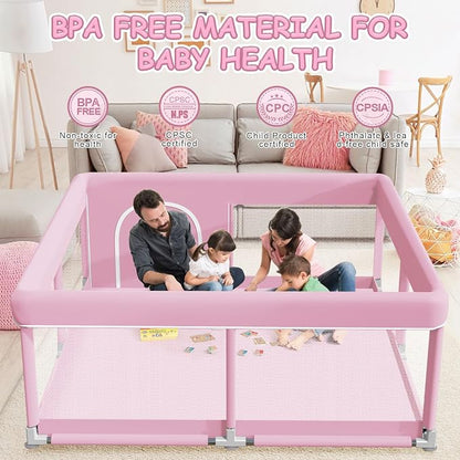 XVISHX Baby Playpen 50 x 50 Inch Play Pen Playards, Playpen for Babies and Toddlers, Baby Playard for Indoor & Outdoor Active Center Game Fence, with Skin-Friendly Fabric and Soft Breathable Mesh Pink
