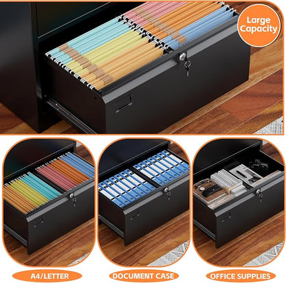 3 Drawer Lateral File Cabinet, Metal Lateral File Cabinets with Lock, Legal Size Steel Lateral Filing Cabinet for Office and Home