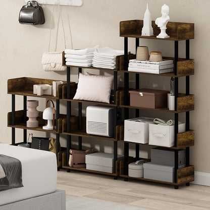 Furinno Turn-N-Tube 4-Tier Toolless Display Rack, Amber Pine/Black
