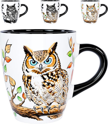 Color Changing Owl Coffee Mug 12oz – Heat Sensitive Ceramic Cup with Floral Reveal – Gifts for Owl Lovers, Unique Coffee Mugs for Women, Christmas Holiday Gift, Perfect for Coffee, Tea or Cocoa