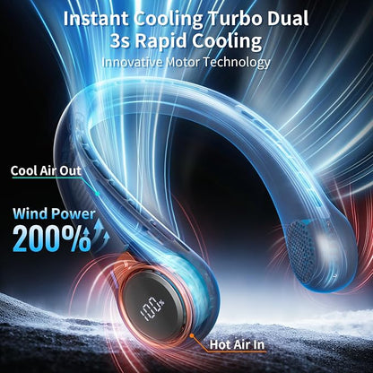 BNBZ Portable Neck Fan, 6000mAh Rechargeable Fan Blows Cold Air with LED Display, 4 Speeds, 20H Runtime, Quiet Wearable 360° Personal Cooling Fan for Outdoor Travel Work Gym,Fireplace Fans-Blue