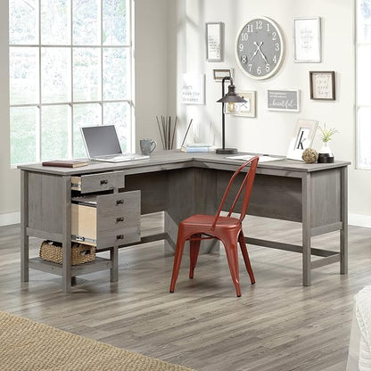 Sauder Cottage Road L-Desk, L: 65.12" x W: 58.66" x H: 29.76", Mystic Oak finish