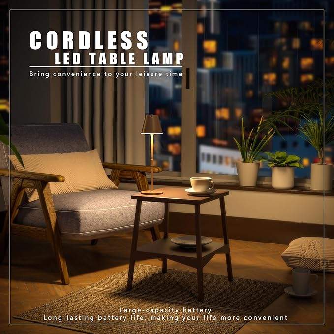 Modern LED CordlessTable Lamp,4000mAh Rechargeable Battery Desk lamp,3 Level Brightness Night Light, Minimalist Design, for Couple Dinner/Coffee Table/Restaurant/Bedroom (Light Pink)