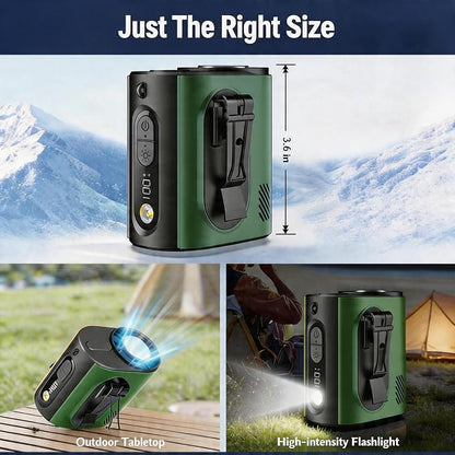 Portable Wearable Waist Fan,with Ice Cooler & Flashlight,10000mAh Rechargeable Clip On Belt Cooling Fan, 100-Speed 16000RPM Personal Body Fan,20H Work Time for Camping,Outdoor,Jobsite(Green)