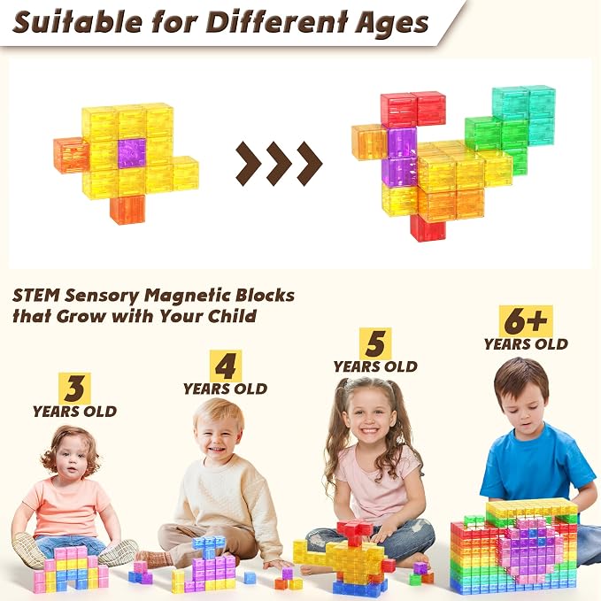Apluses 45PCS Magnetic Blocks - Transparent Magnet Cubes, Toddler Building Blocks, Sensory Autism Gifts for Kids Ages 3+, Preschool Travel Toys for 3-5 Year Old Boys and Girls