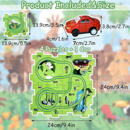 4 Year Old Boy Birthday Gift, Puzzle Racer Kids Car Track Set Puzzle Racer Car Track Set with Roadmap Puzzle Track Car Play Set Toys for 4 Year Old Boys (E-Land, Set3-5Pcs)
