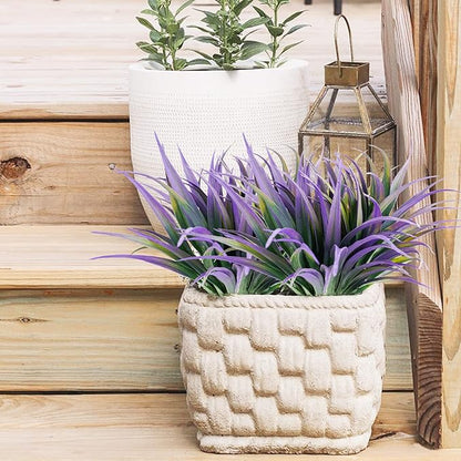 16Pcs Artificial Grass Fake Plants 17.3in Outdoor Plants UV Resistant Faux Greenery Stems Fake Grass for Home Window Garden Office Patio Pathway Front Porch Halloween Décor Green & Purple