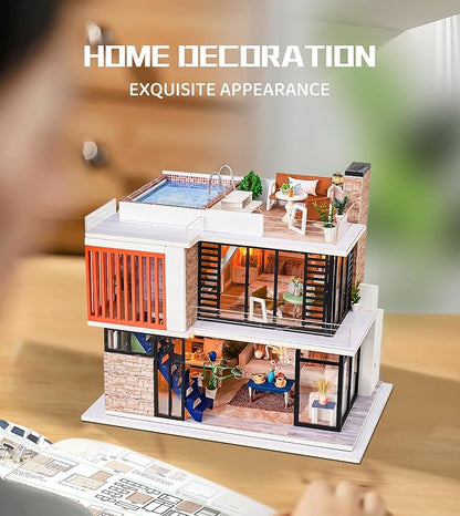 Spilay Dollhouse Miniature with Furniture,DIY Kit Mini Modern Villa Model with Music Box,1:24 Scale Creative Doll House Best Christmas Birthday Gift for Lovers Boys and Girls(Florence)