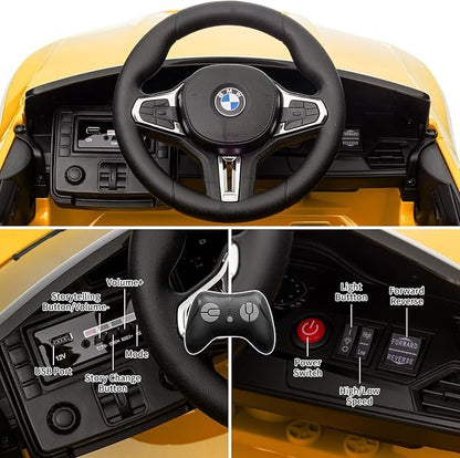 12V Ride On Car for Kids，Licensed BMW M4 Battery Powered Vehicle Car for Boys and Girls, with Remote Control,3 Speed,Led Light (Yellow)