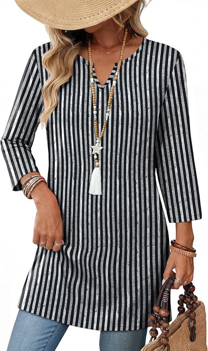 OFEEFAN Summer Boho Tops For Women 3/4 Length Sleeve Womens Tops Vacation Outfits
