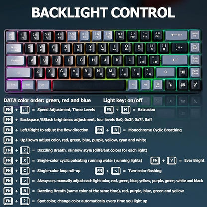 Guiheng Wired Portable 60% Mechanical Feeling Gaming Keyboard,RGB LED Backlit Compact 68 Keys Mini Wired Office Keyboard for Windows Laptop PC Mac Gamer, Typist, Travel on Business Trip Black–Grey