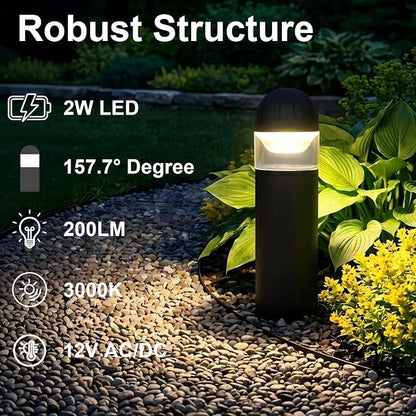 Low Voltage Landscape Lighting, 2W 200LM 12V LED Bollard Lights Outdoor Waterproof with Connectors, Aluminum Housing Driveway Pathway Walkway lights 3000K Warm White, ETL UL CSA Listed, 8 Pack