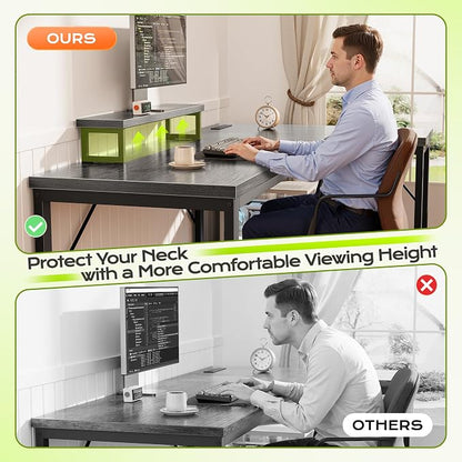 PRAISUN 53" L Shaped Computer Desk, Power Outlets, Monitor Stand, Grey | USB-C Ports, Reversible Charging Station, Spacious Desktop & Legroom, 0.94 Inch Thick Desktop, for Gaming, Study & Work