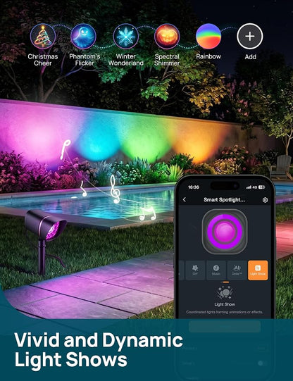 Linkind Smart Low Voltage Landscape Lights 12–24V, Dual Ring, RGBW, 4 Pack | SL6LV, Required Transformer & Wire, Metal Housing, 8W, 800LM, IP65 Waterproof, Outdoor Spot Lights for Yard, Garden, Tree