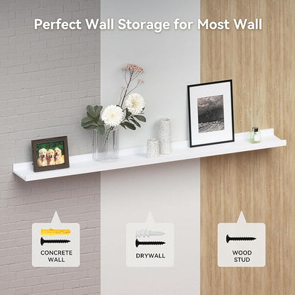 RICHER HOUSE 3-Set Floating Shelves with Lip, White Small Wall Shelf, 16In | Display Picture Ledge Shelf, Anti-drop lip Shelf for Room Wall Decor, Bedroom Bathroom Storage Nursery Books, Easy Setup,Wood