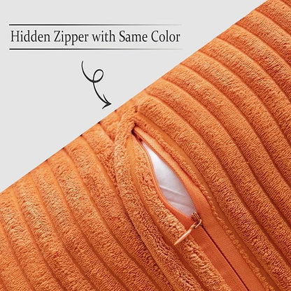 MIULEE Fall Orange Decorative Throw Pillow Covers for Couch Bed Livingroom 20x20 Inch Set of 2 Boho Accent Throw Pllows Broadside Striped Patchwork Soft Corduroy Pillowcases