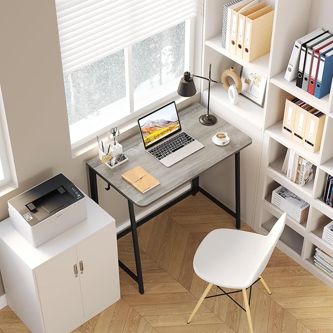 WOHOMO Folding Desk 31.5" Foldable Computer Table for Small Spaces GrayWash | Easy Assembly and Fold, Sturdy Home office desks for Study Bedroom Dorm Space Saving Writing Work Apartment