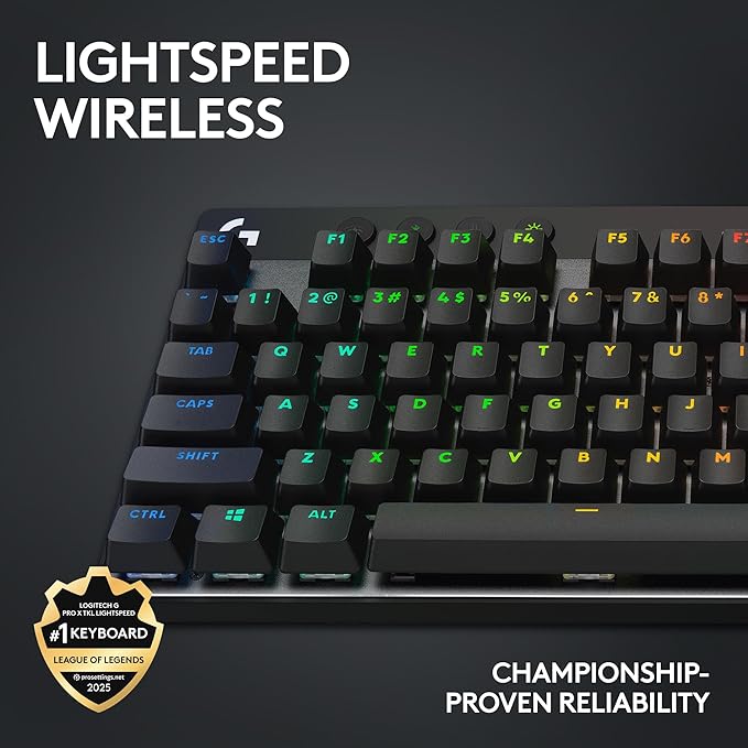 Logitech G PRO X TKL Lightspeed Wireless Gaming Keyboard (Linear) - Black | Lightspeed wireless, Ultra-Portable Tenkeyless Design, LIGHTSYNC RGB, PBT keycaps, Linear Switches
