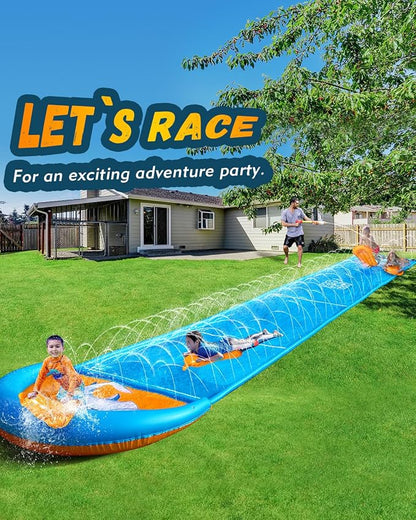 Spring Water Slip and Water Slide, 32FT Lawn Slip n WaterSlide for Kids Adults, Backyard Summer Outdoor Water Toys with Sprinkler, 2 Inflatable Bodyboards