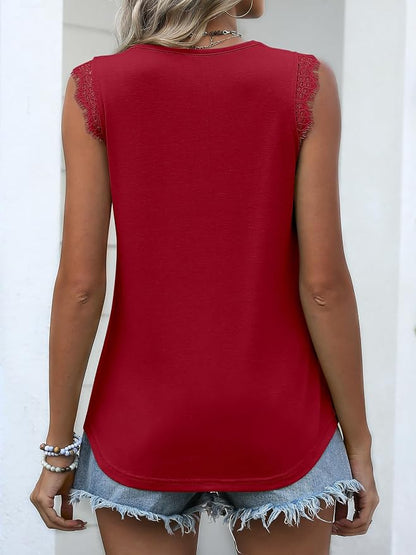 ANRABESS Womens Lace Trim Tank Tops V Neck Sleeveless Shirts 2026 Summer Casual Trendy Dressy Cami Top