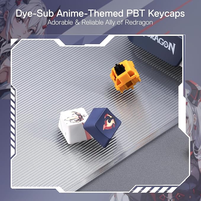 Redragon K686 PRO Wireless RGB Gasket Gaming Keyboard, Dye-Sub Anime Keycap | Multi-Function Control Wheel, 0-Delay Tri-Mode, Cushioned 5-Layer Noise Dampening for Creamy Thocky Sound, Practical 98 Keys