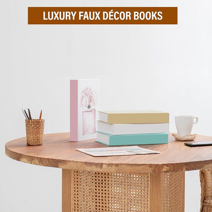4 Pcs Decorative Books | Faux Blush Coffee Table & Shelf Decor | Soft Romantic Look for Living Room, Office and Entryway - Not Real, Tool-Free 2-Min Setup