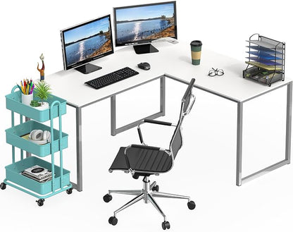 SHW Mission 55 x 60 L-Shape Home Office Computer Desk, White | Reversible Desktop Design