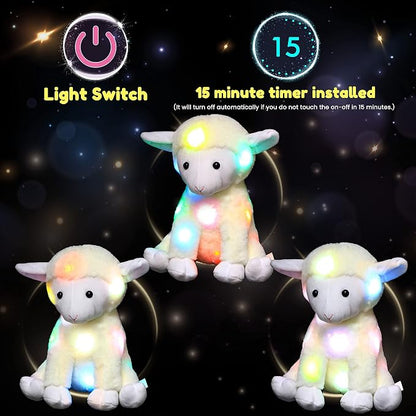 Hopearl LED Plush Lamb Lighting Up Stuffed Sheep Floppy Night Lights Glow in The Dark Birthday Festival for Kids Toddlers, Beige, 11''