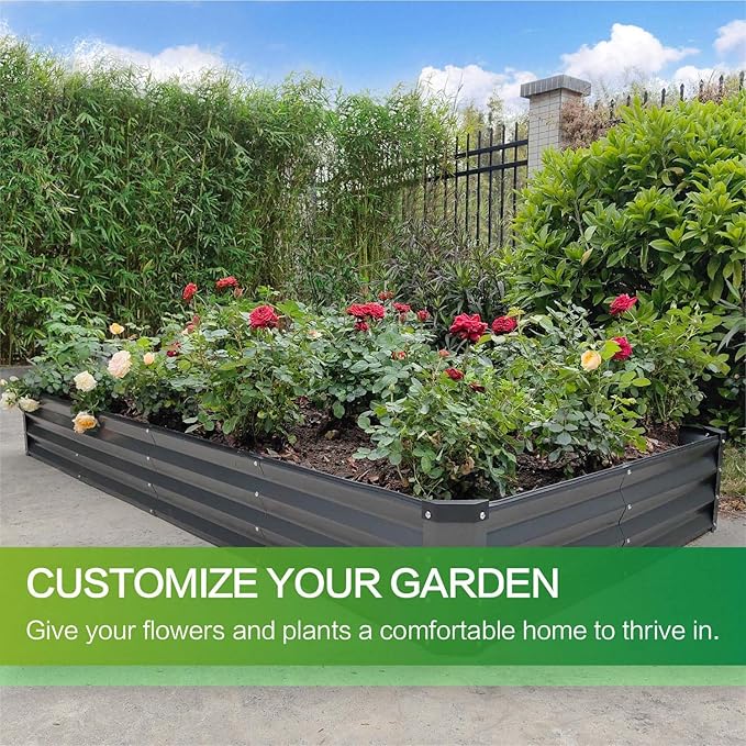 GARDMAX 8x4x1FT Galvanized Raised Garden Bed Kit, Metal Planter Boxes Outdoor with Easy Assembly, Large Garden Bed for Vegetables, Fruits, Flower, Herbs Rectangle Dark Gray